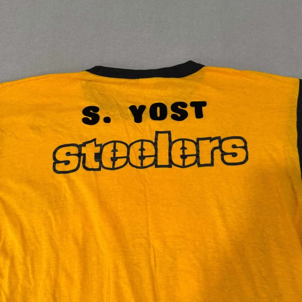 Vintage T-Shirt Kids Large Yellow 1979 Pittsburgh Steelers Ringer